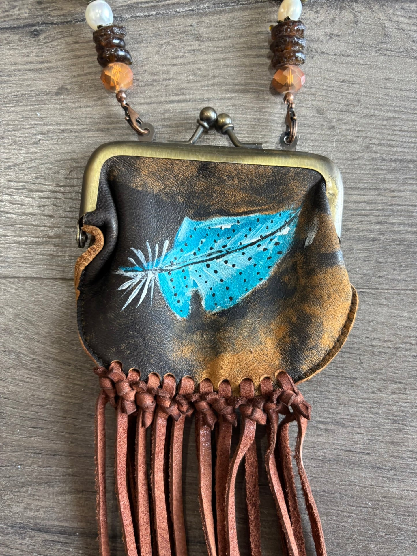 Feather Coin Purse Fringe Necklace