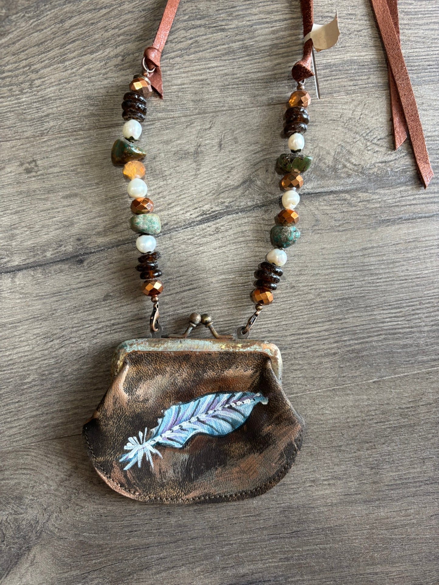 Feather Coin Purse Necklace