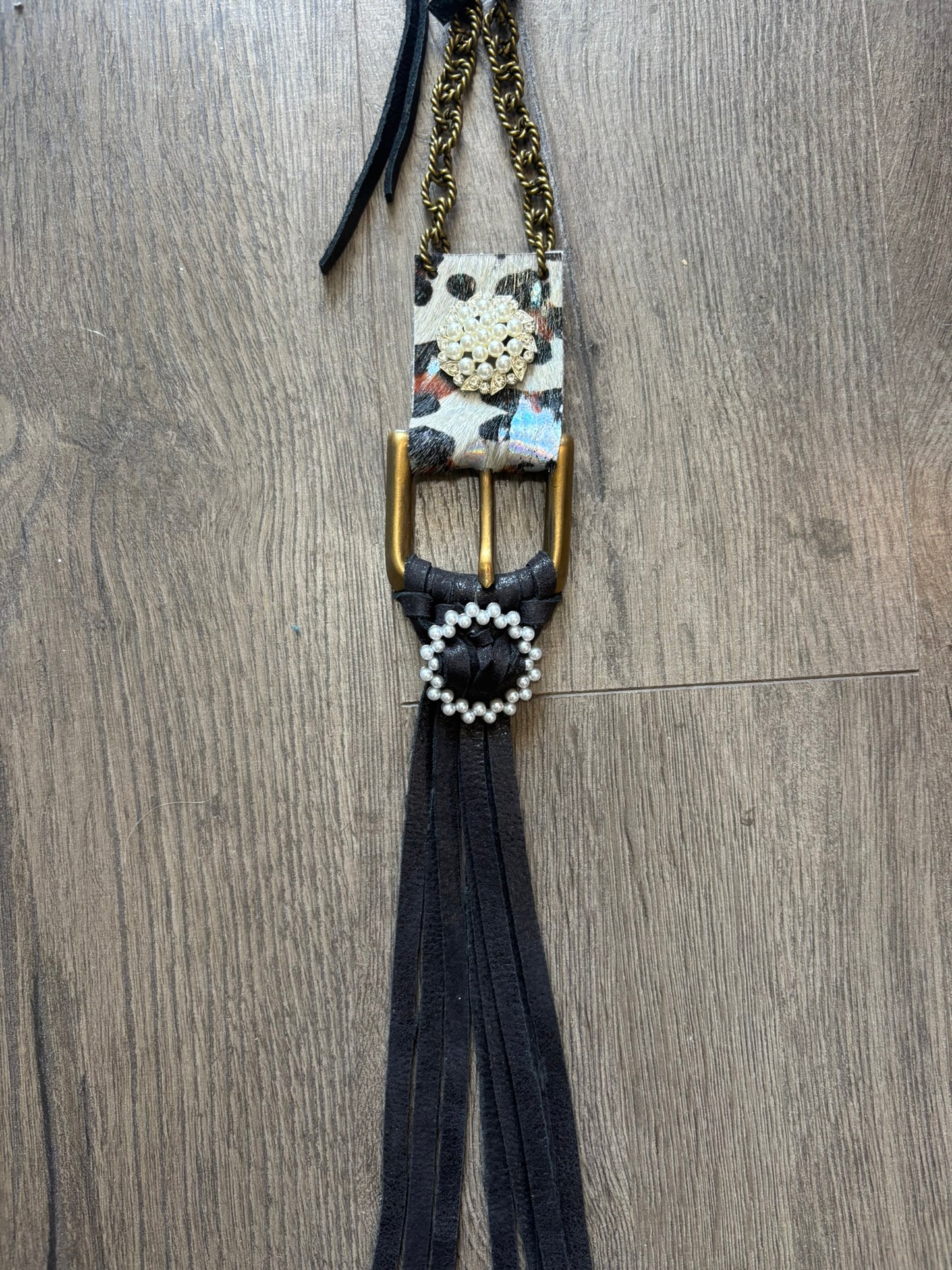 Cowhide Glam Buckle Necklace