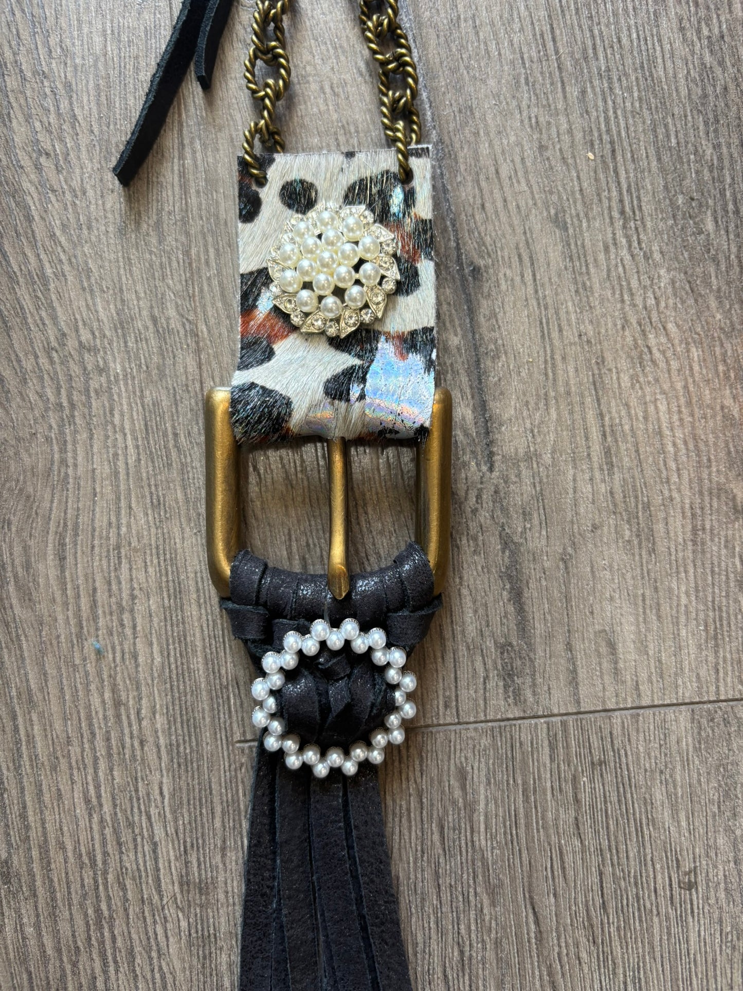 Cowhide Glam Buckle Necklace