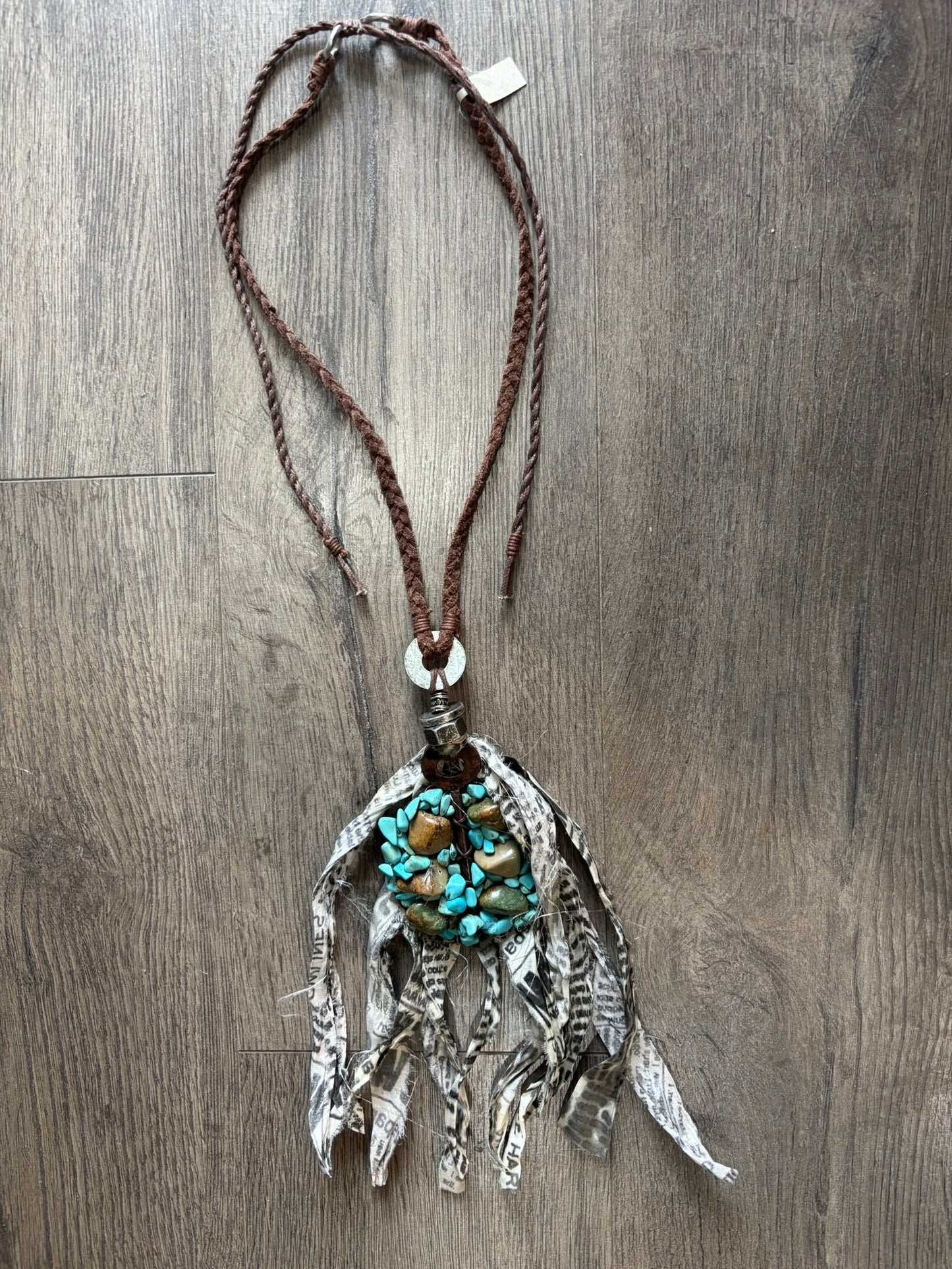 Newsprint Fringe Turquoise Necklace