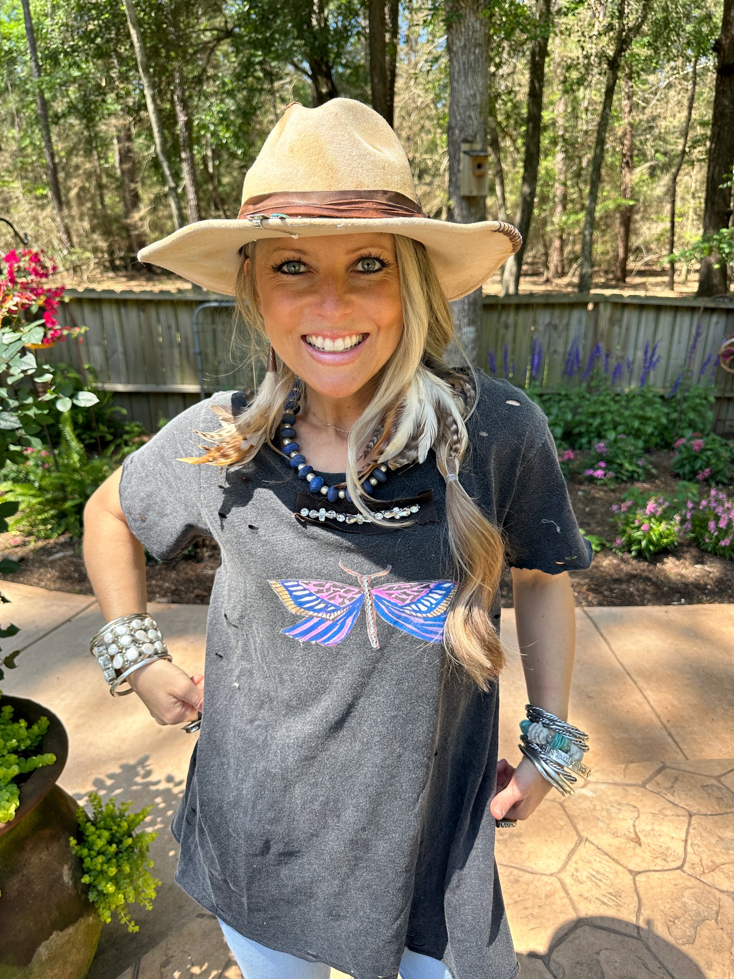 Dragonflies and Butterflies Tattered Shirt 3/4 Sleeve