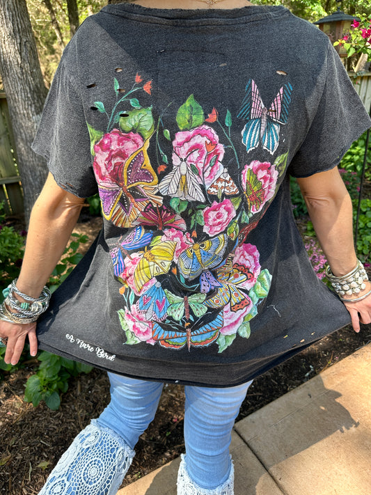 Dragonflies and Butterflies Tattered Shirt 3/4 Sleeve