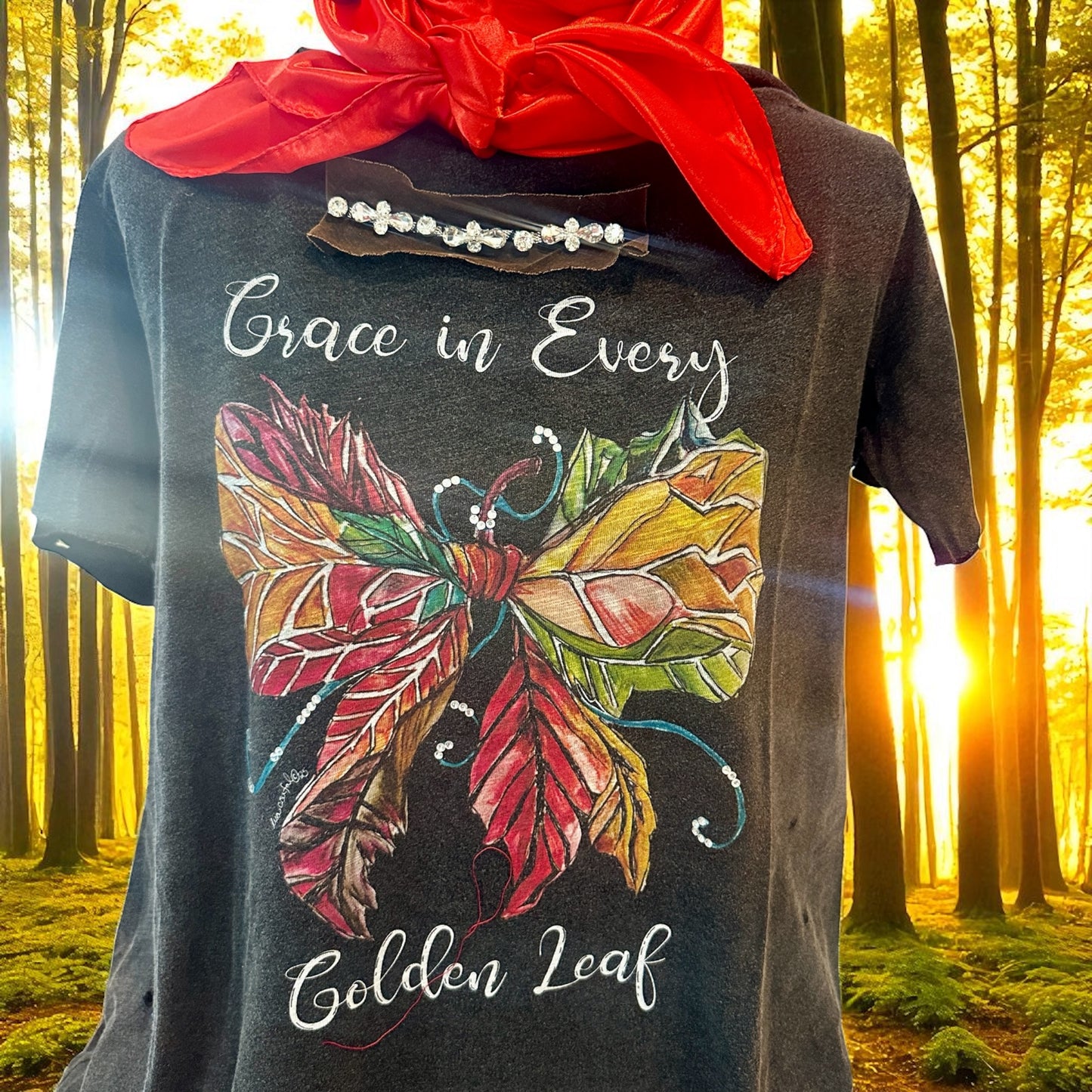 Grace in Every Golden Leaf Tattered Shirt