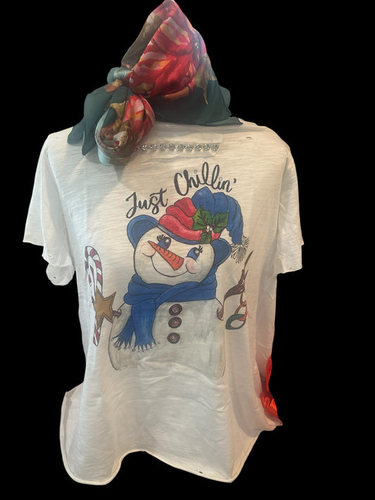 Just Chillin' Snowman Tattered Shirt