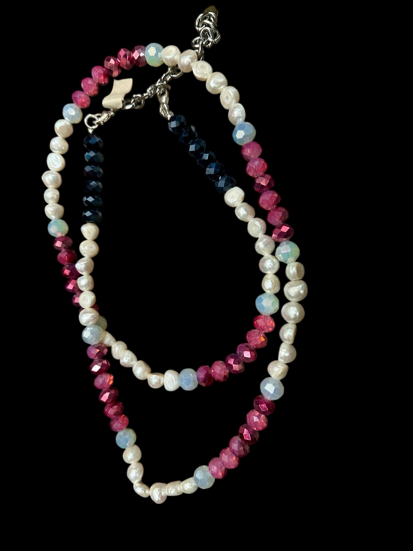 Fuchsia and Navy Crystals with Authentic Pearls