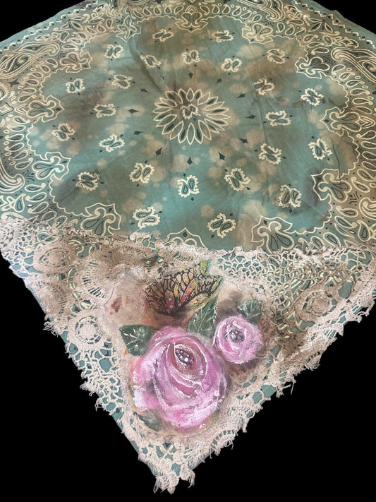 Sage Hand Painted Lace Bandana