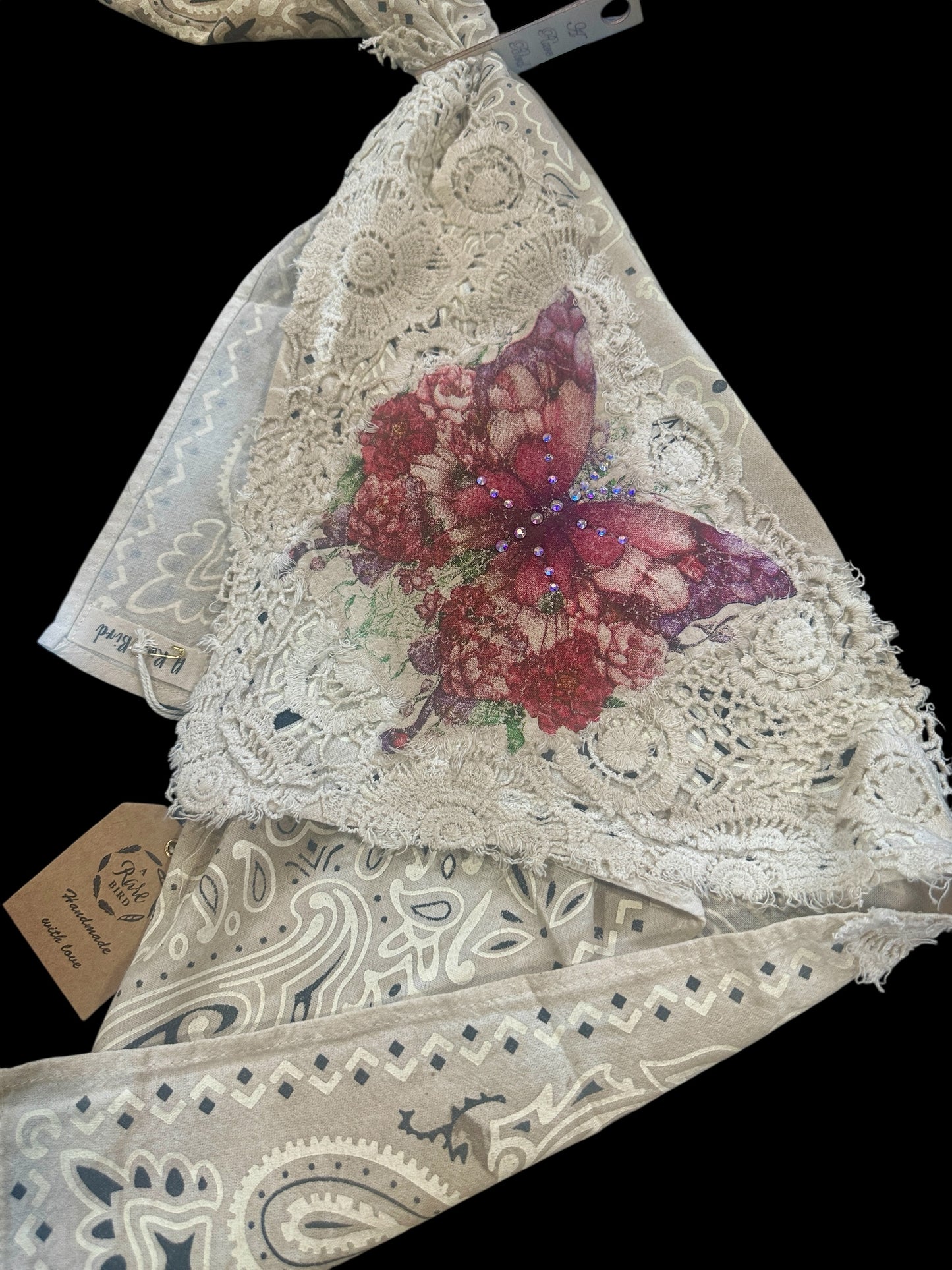 Vintage Hand Painted Butterfly Bandana
