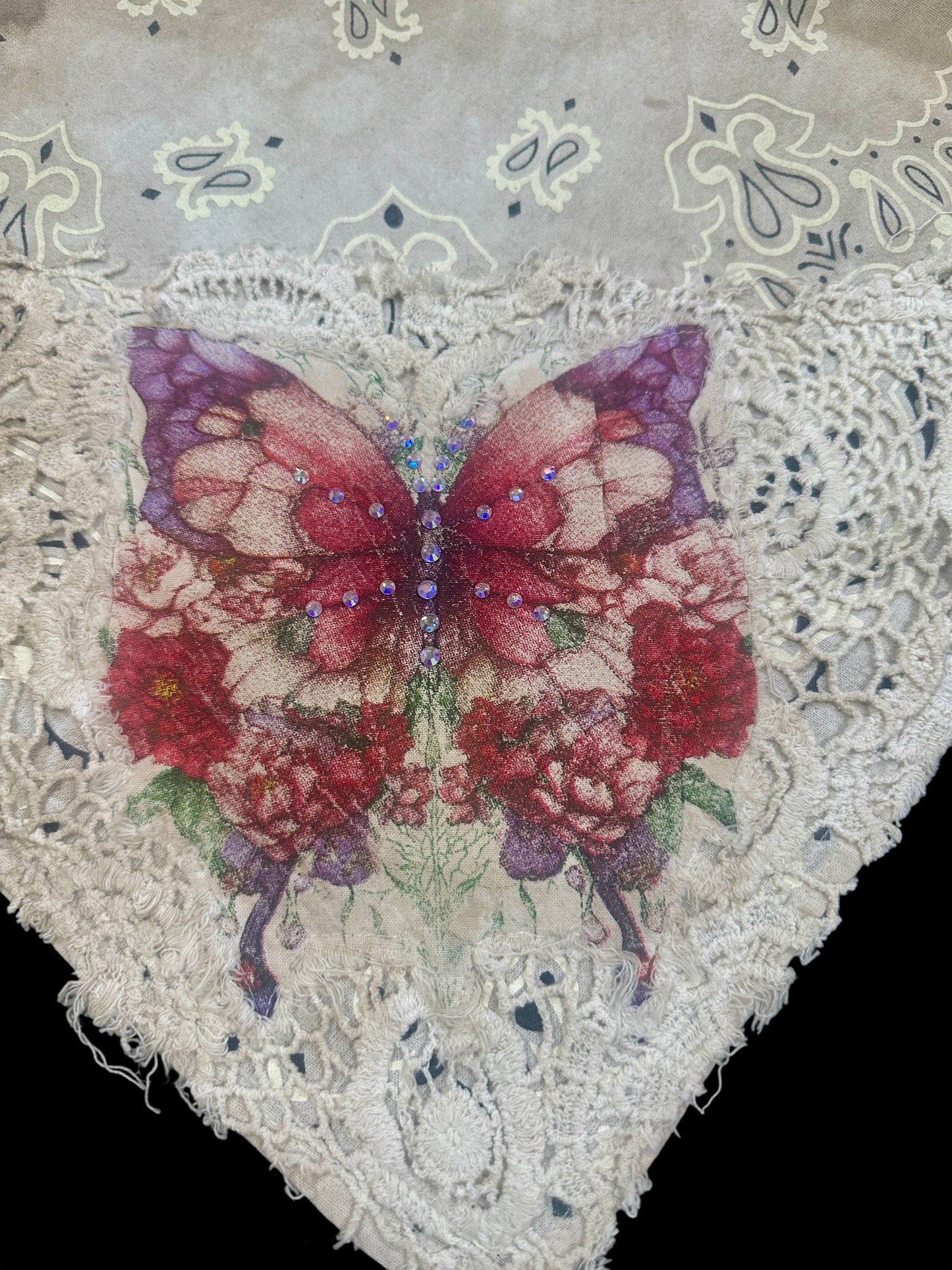 Vintage Hand Painted Butterfly Bandana