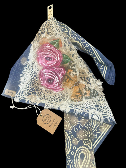 Navy Vintage Hand Painted Bandana