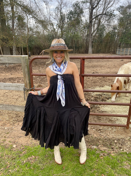 Black Flippy Inset Skirt/Halter Dress
