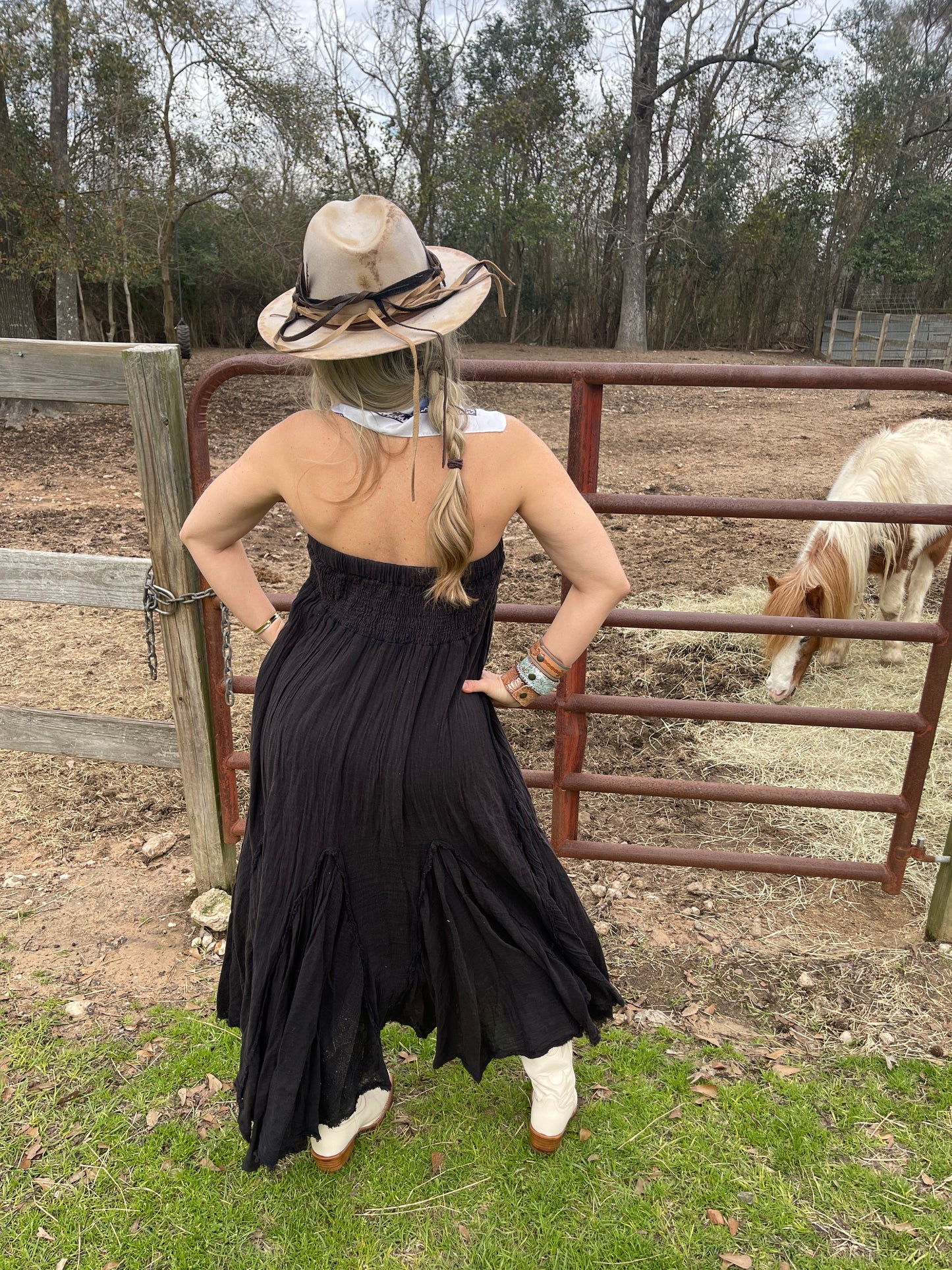 Black Flippy Inset Skirt/Halter Dress