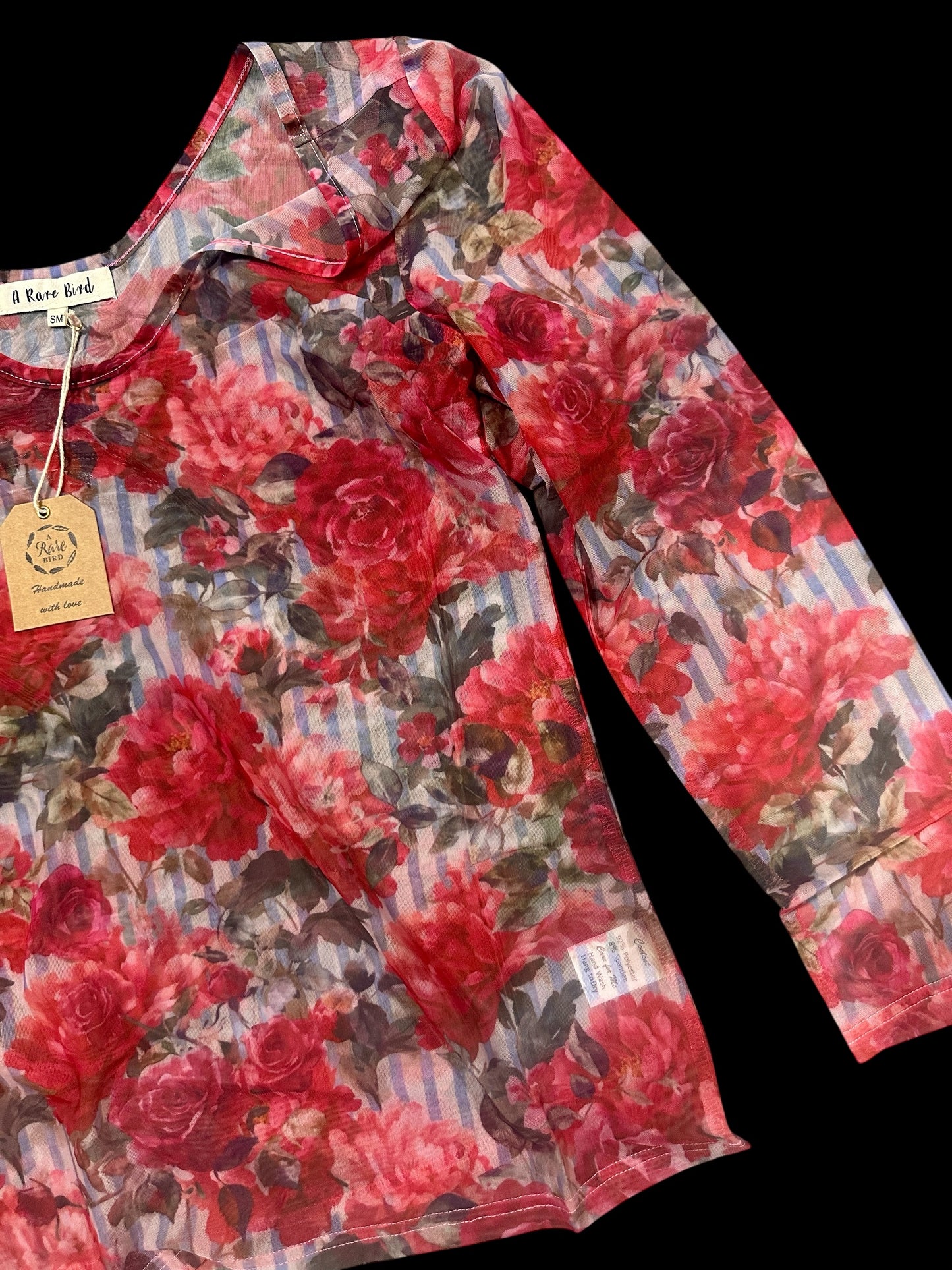 Stripes and Roses Mesh Top