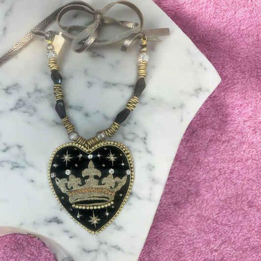 Black Velvet Golden Crown Necklace