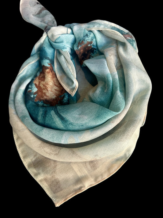 Cobalt Orange Lotus Flower Silk Velvet Wild Rag