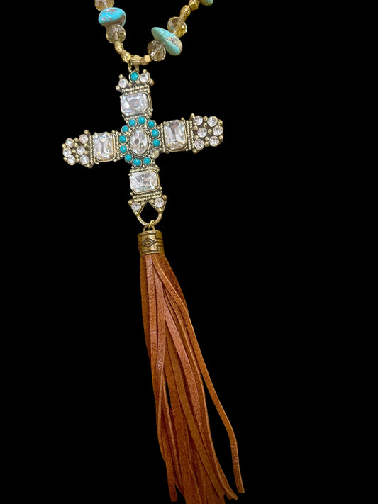 Golden Turquoise Cross Necklace