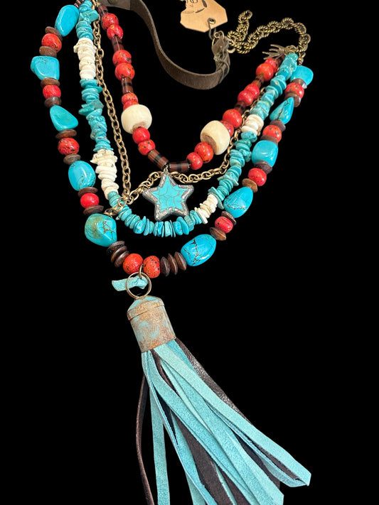 Chunky Turquoise Coral Star Necklace