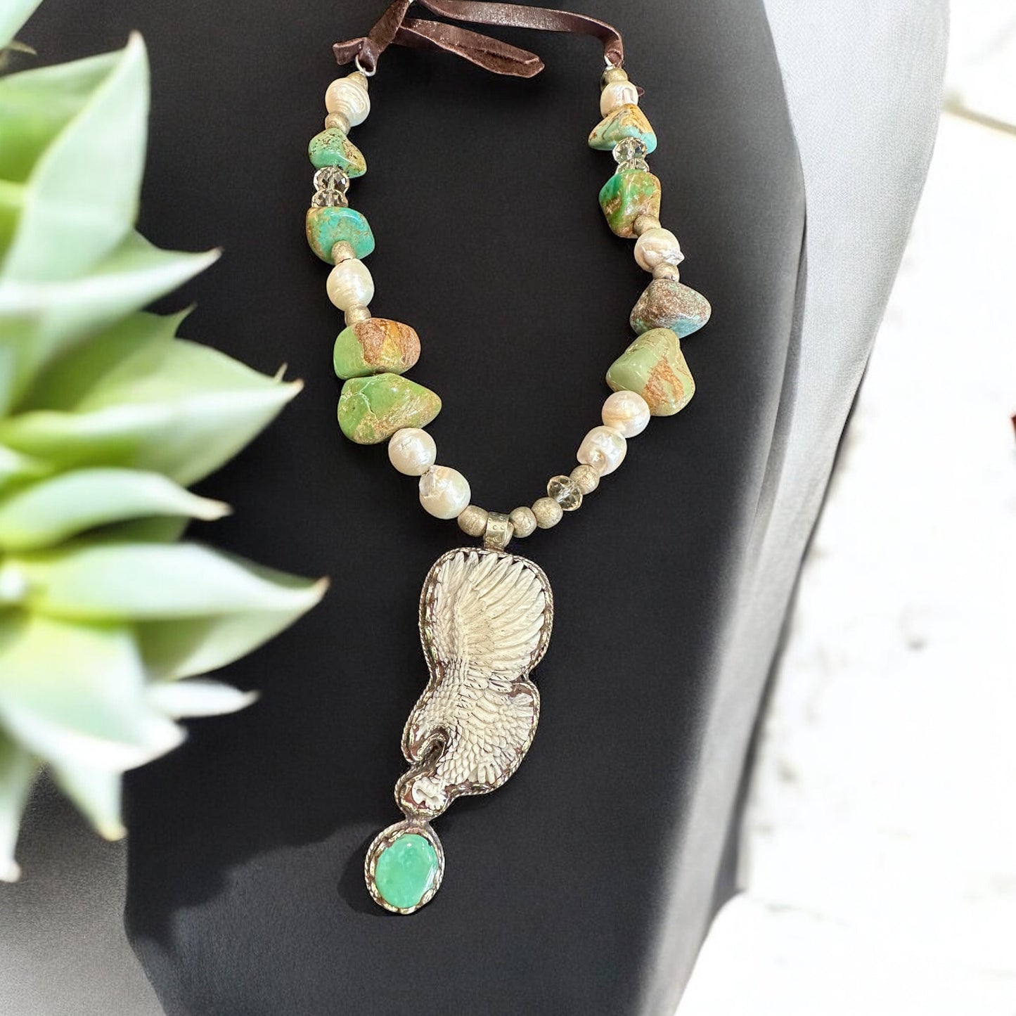 Hand Carved Eagle Turquoise Necklace