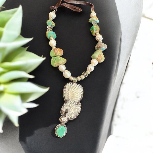 Hand Carved Eagle Turquoise Necklace