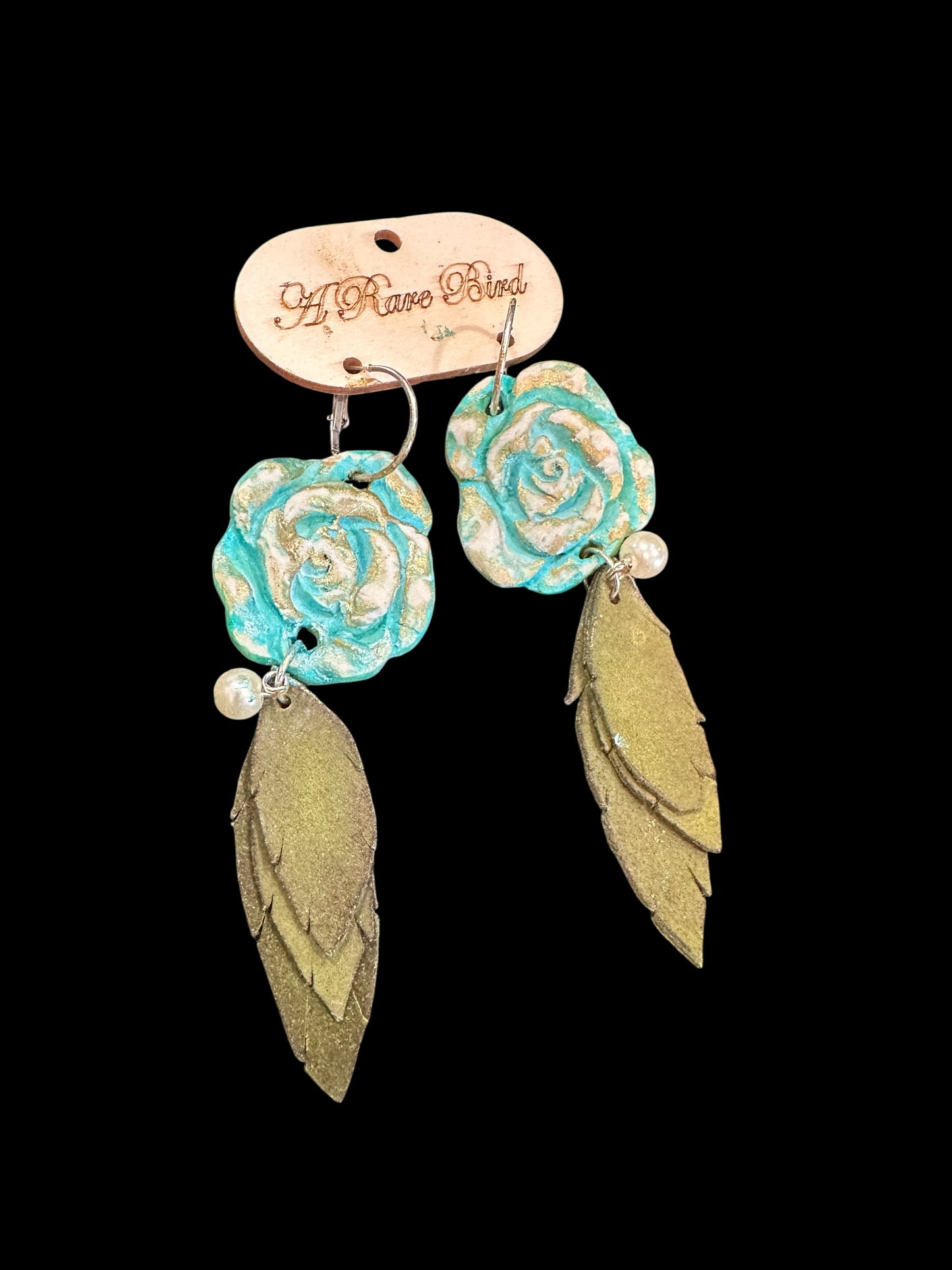 Hand Carved Rose Leaf Earrings