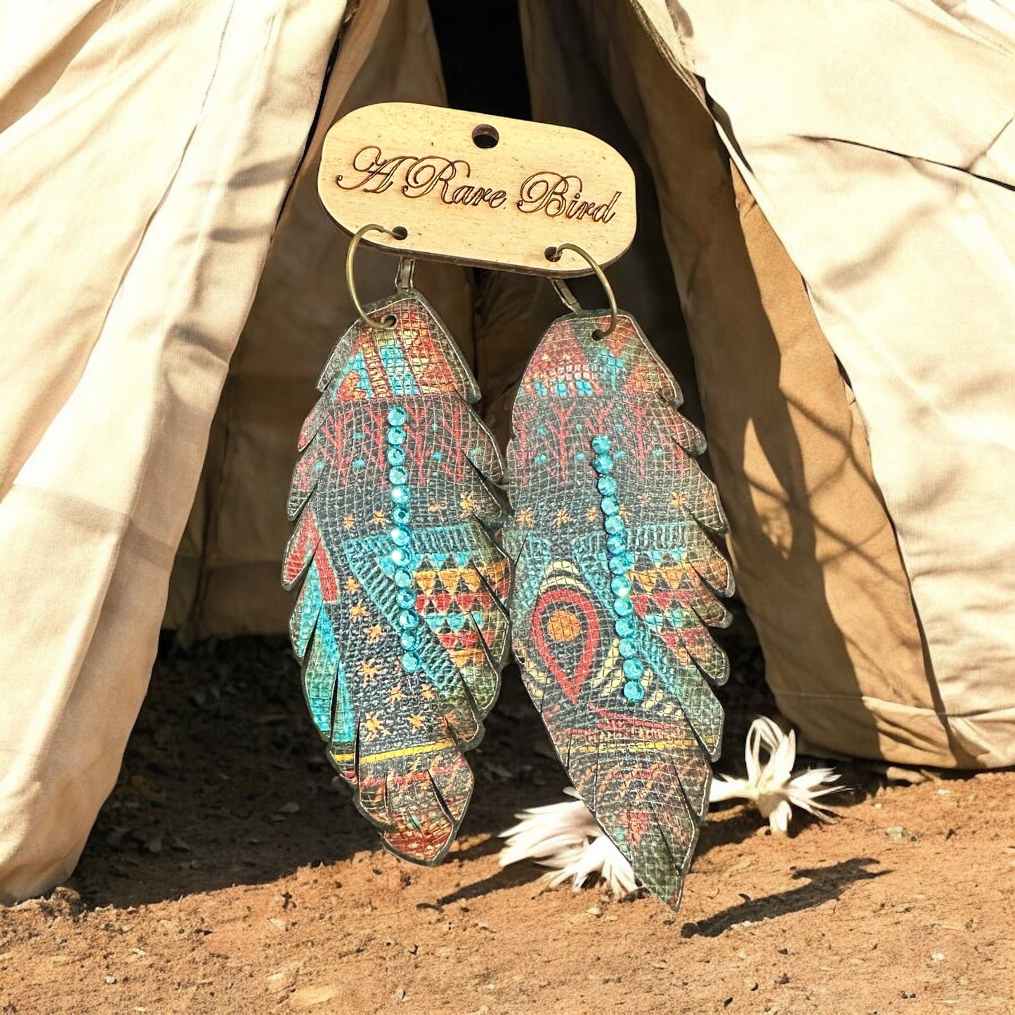 Aztec Leather Feather Earrings