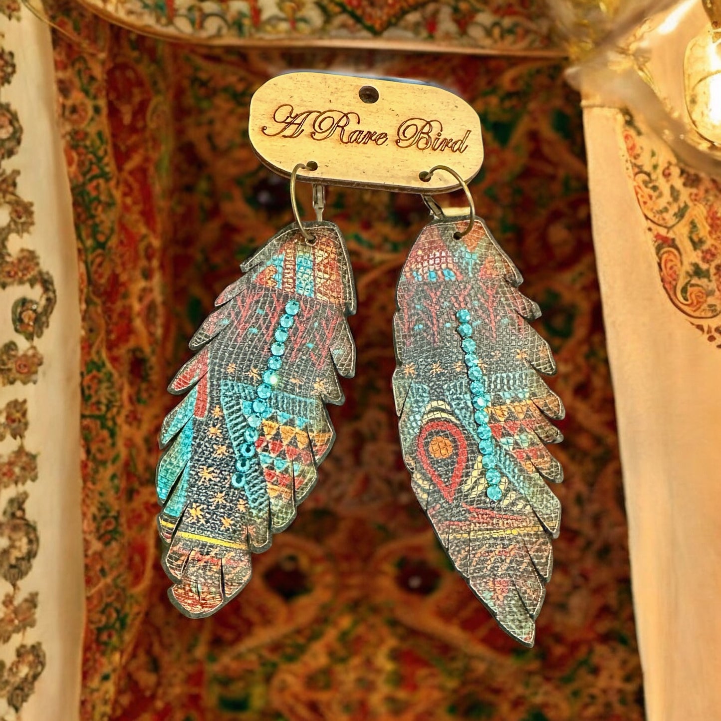 Aztec Leather Feather Earrings