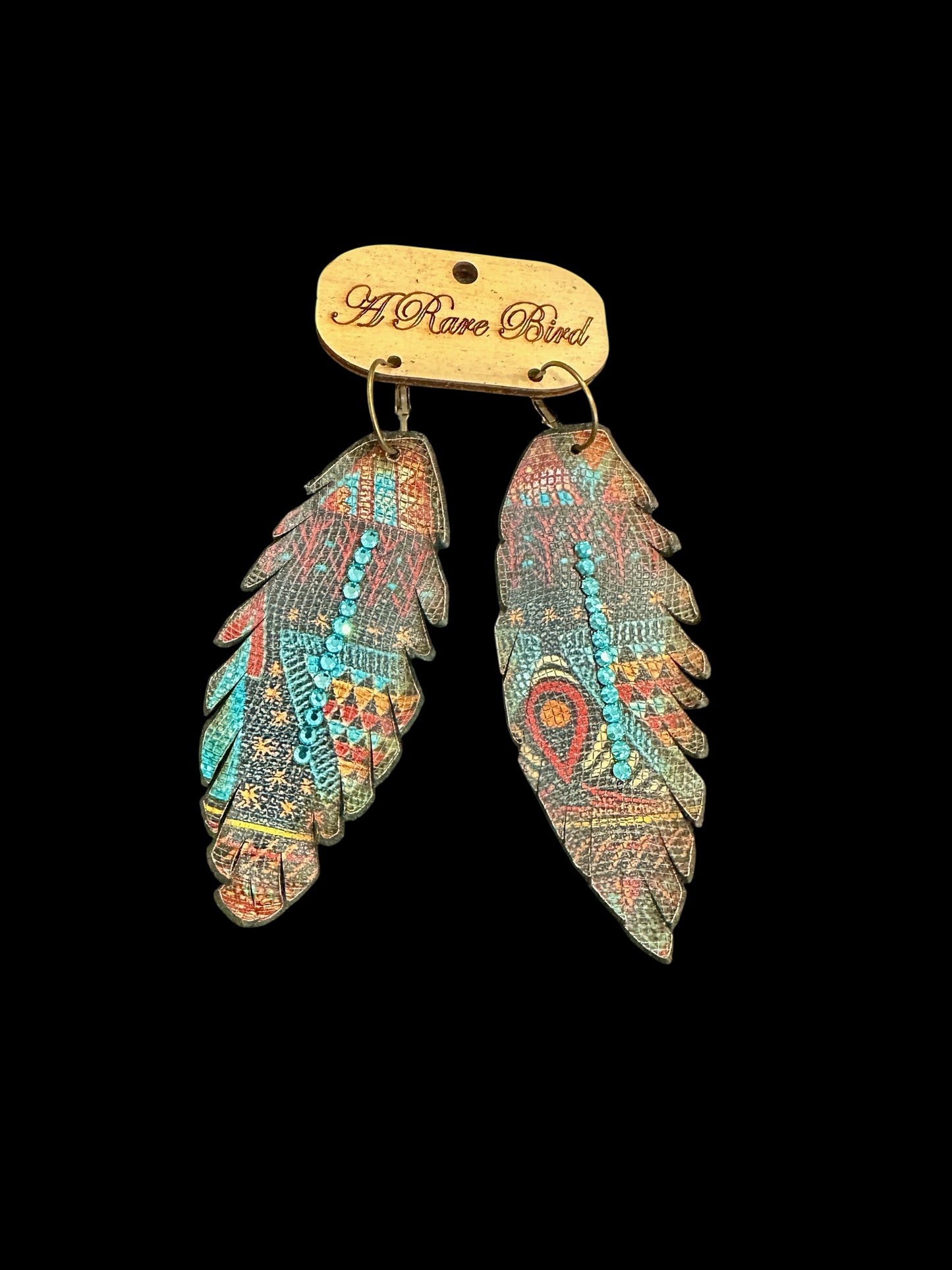 Aztec Leather Feather Earrings