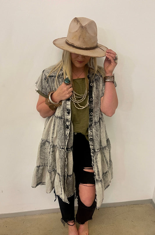 Pollyanna Distressed Olive Duster Dress