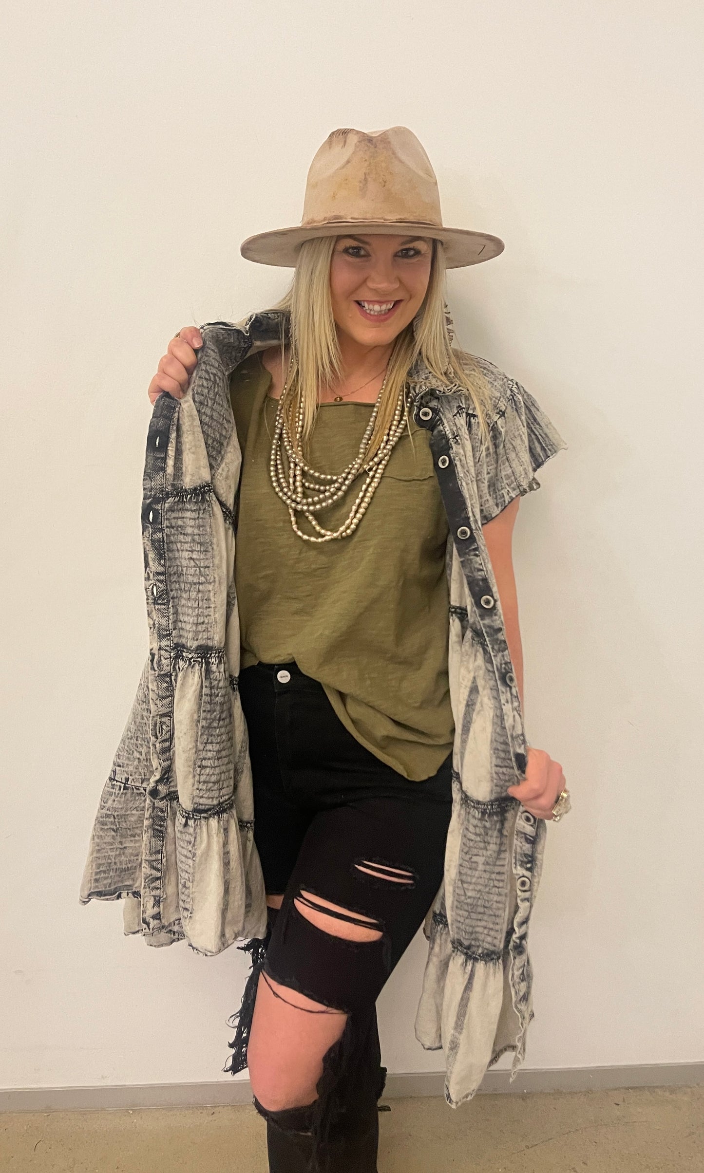 Pollyanna Distressed Olive Duster Dress