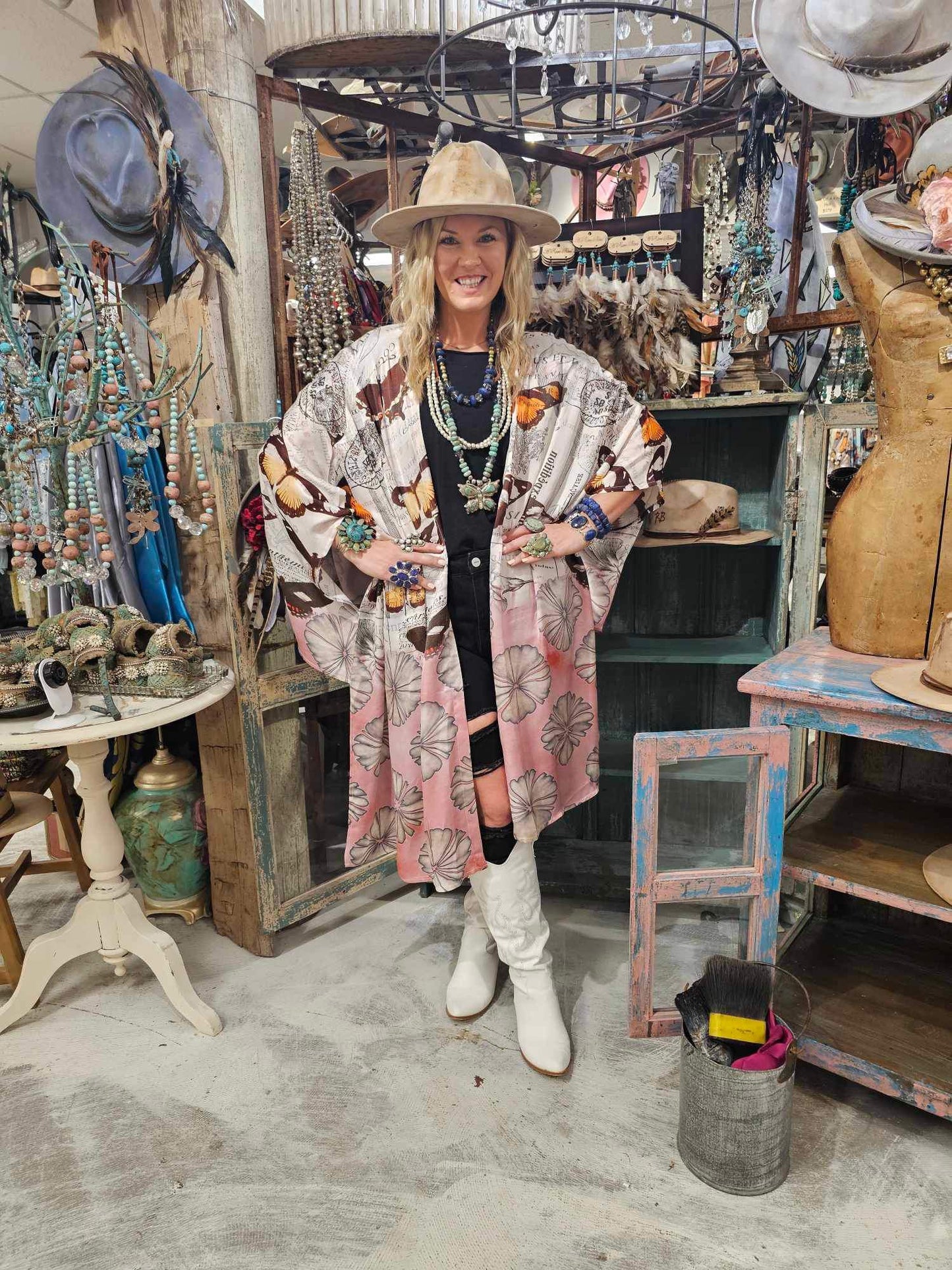 Butterflies and Daisies High Low Kimono