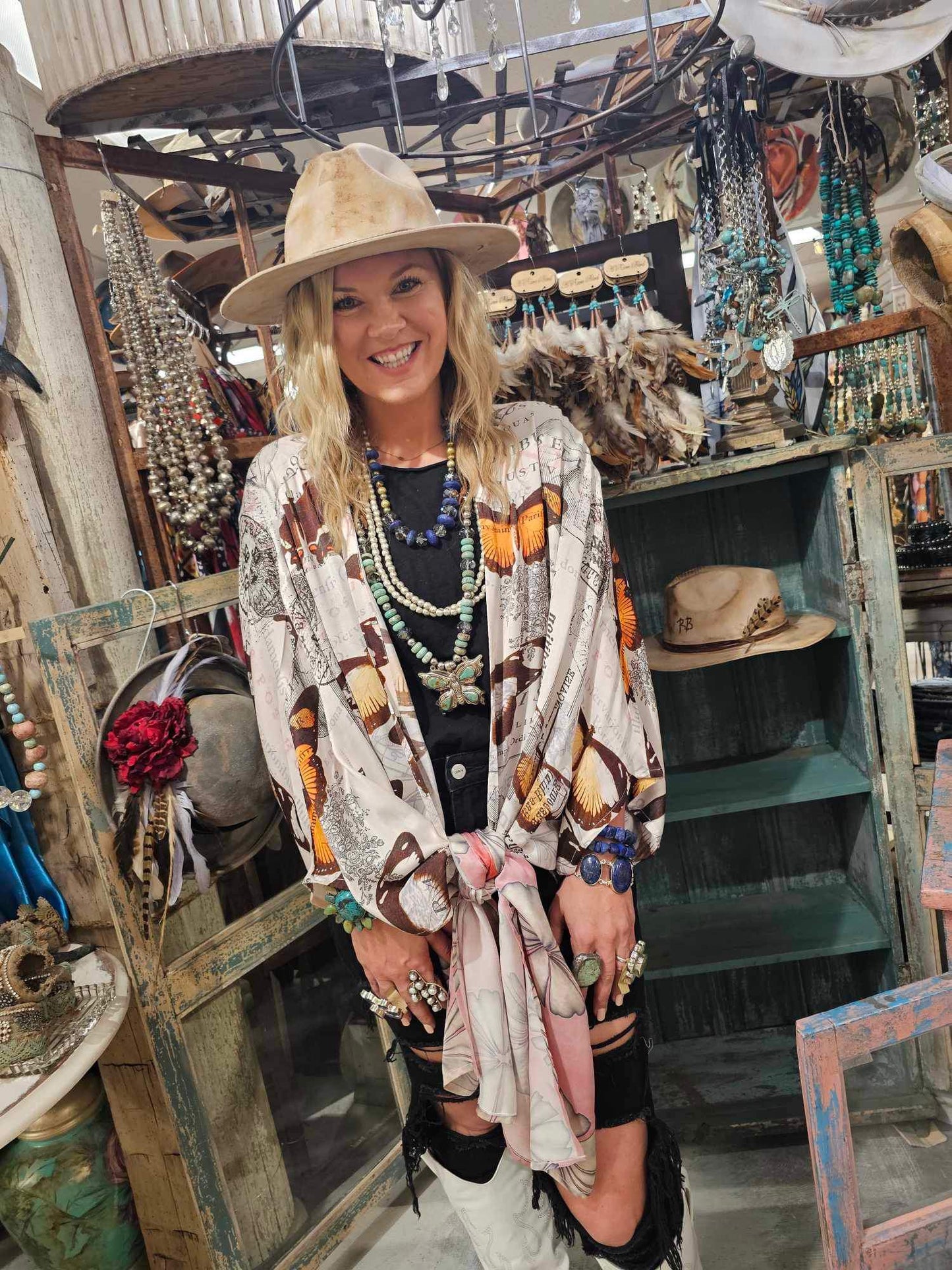 Butterflies and Daisies High Low Kimono