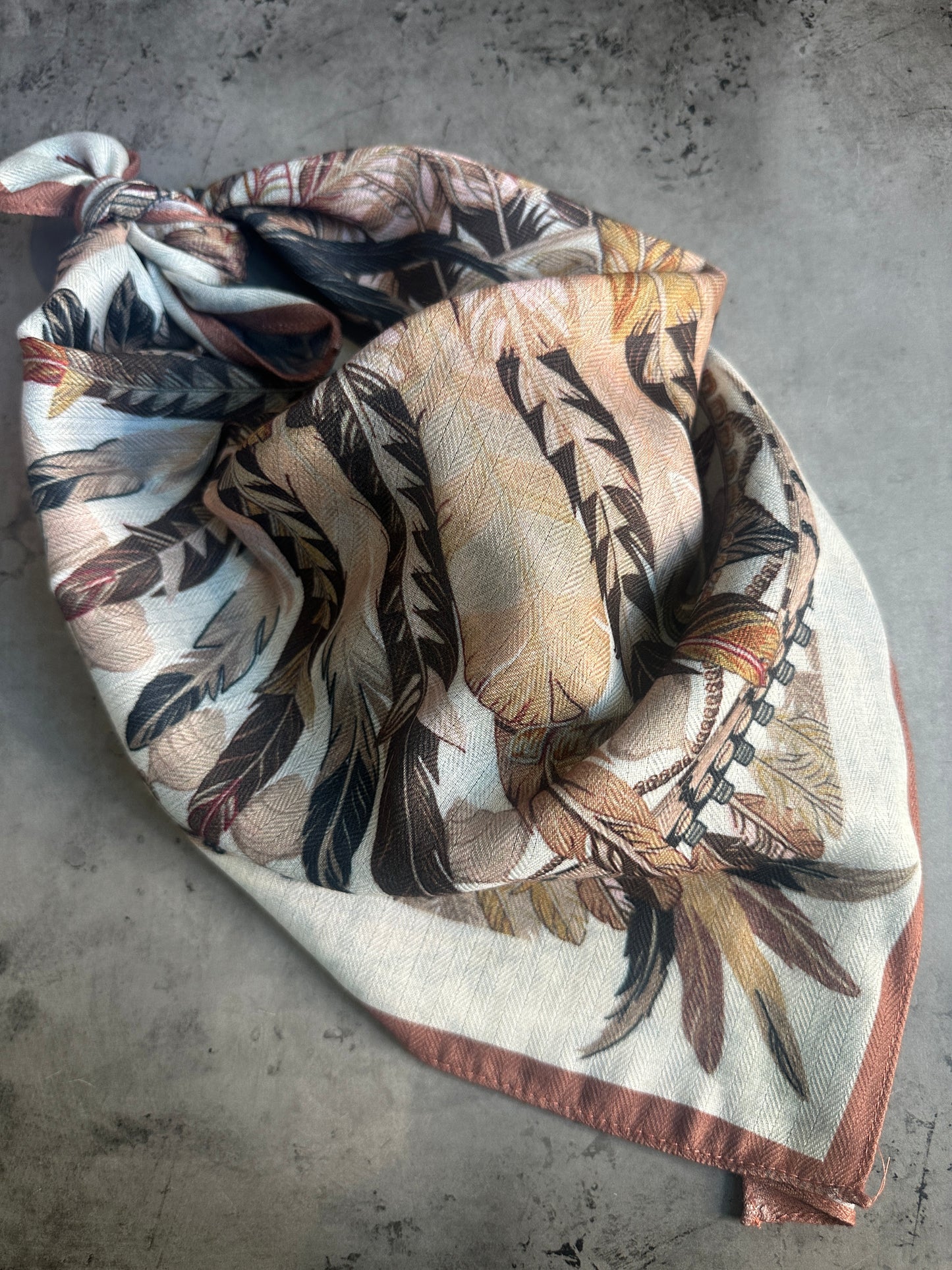 Brown Aztec Feather Circle Silk Velvet Wild Rag