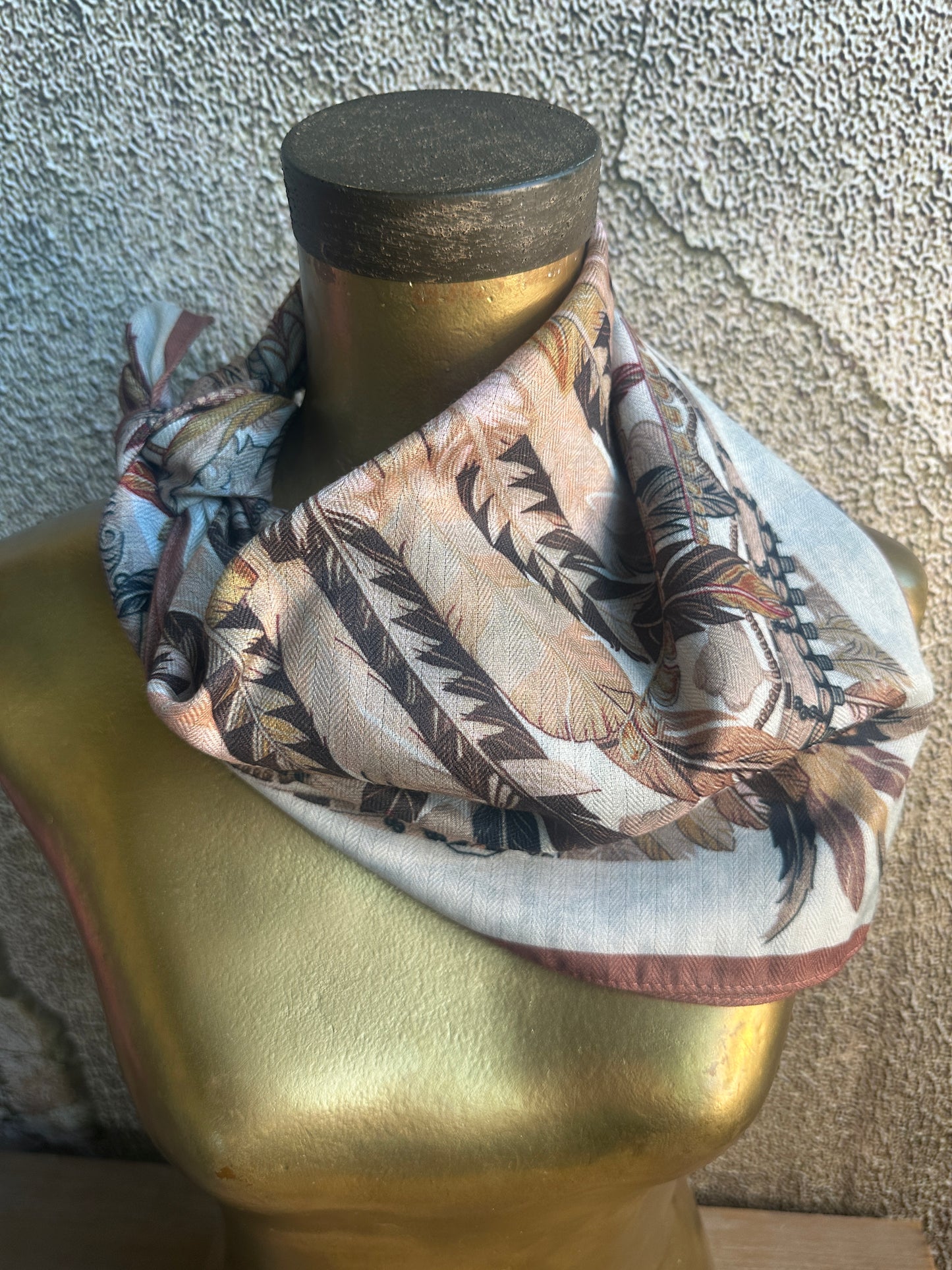 Brown Aztec Feather Circle Silk Velvet Wild Rag