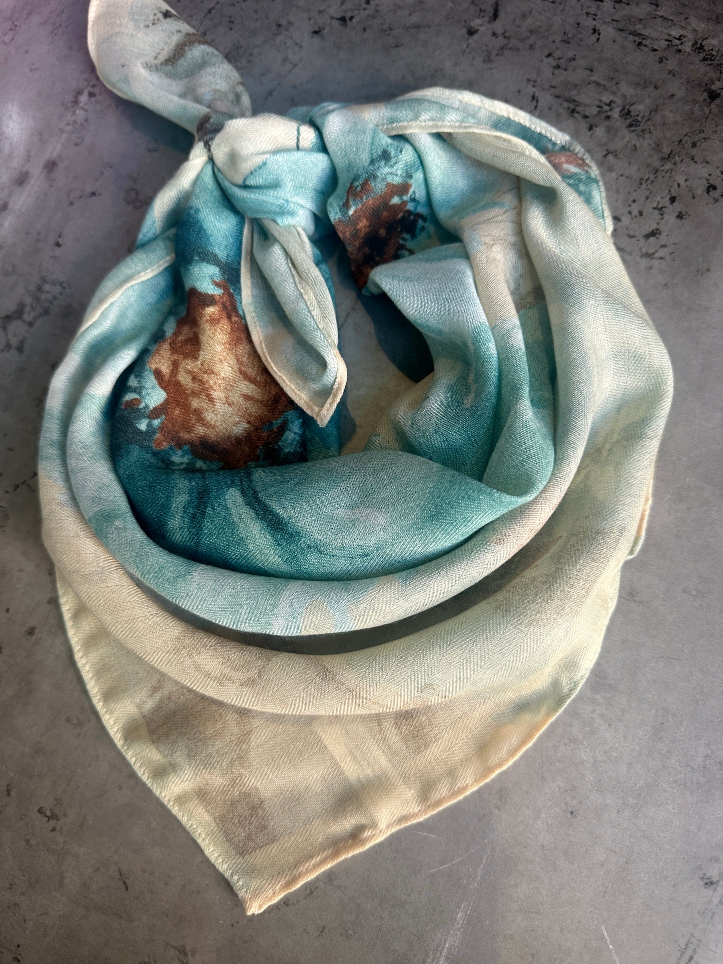 Cobalt Orange Lotus Flower Silk Velvet Wild Rag