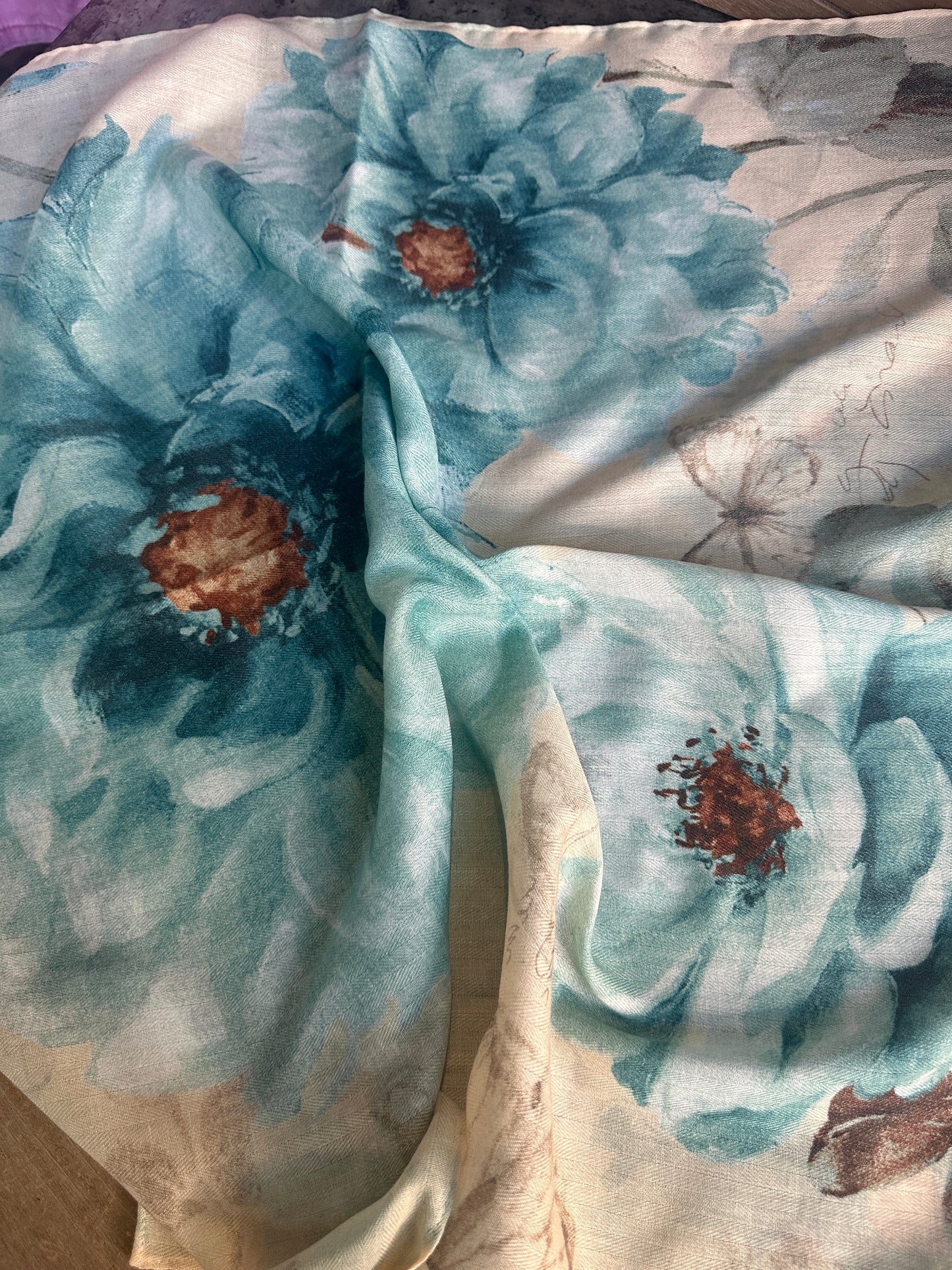 Cobalt Orange Lotus Flower Silk Velvet Wild Rag