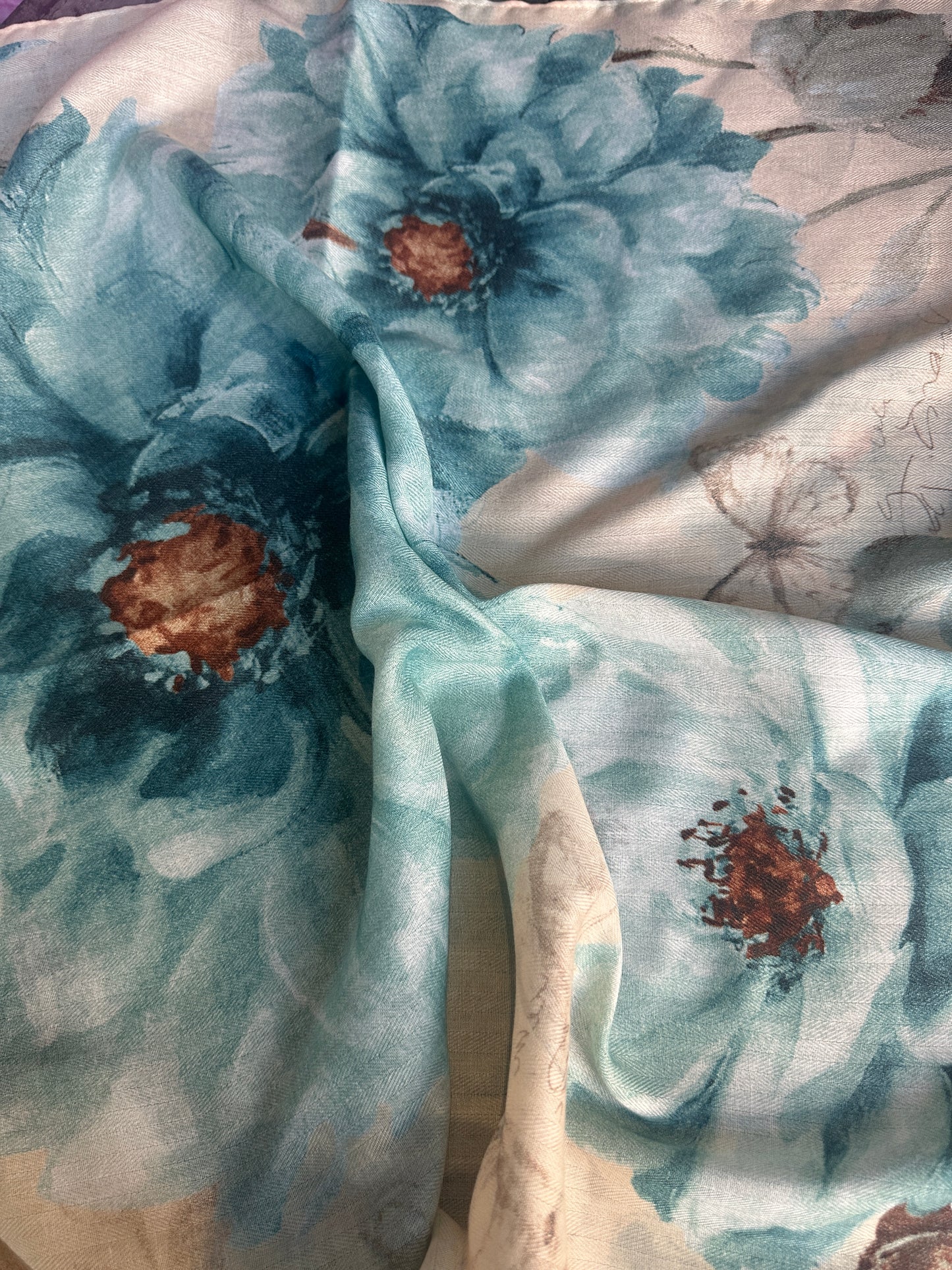 Cobalt Orange Lotus Flower Silk Velvet Wild Rag