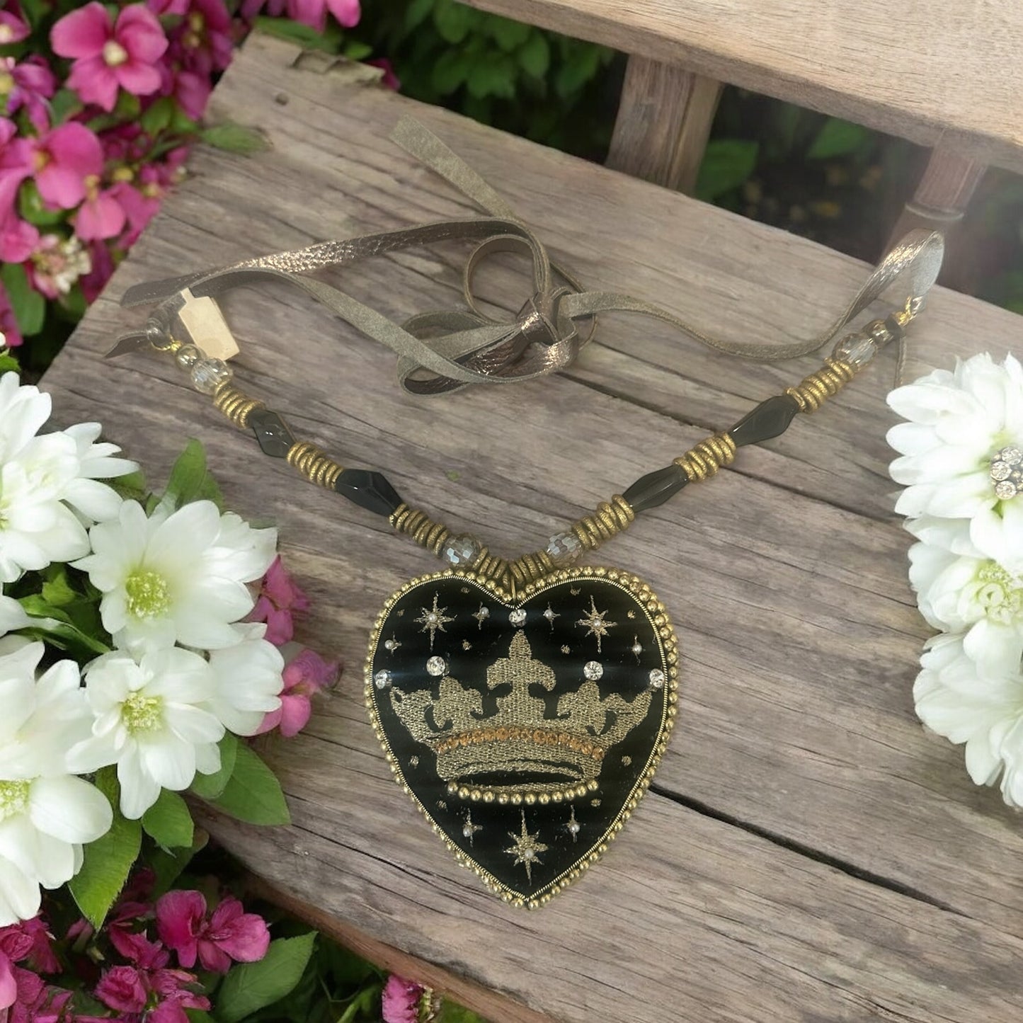 Black Velvet Golden Crown Necklace