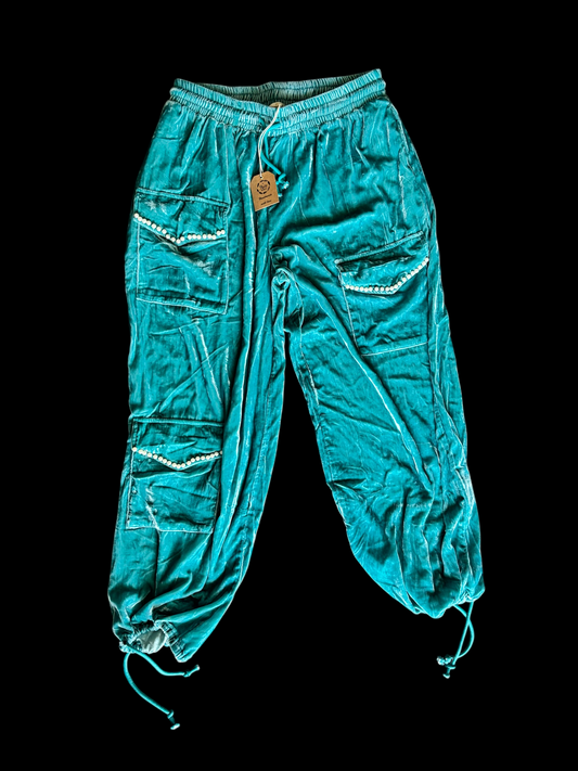 Turquoise Velvet Genie Pants