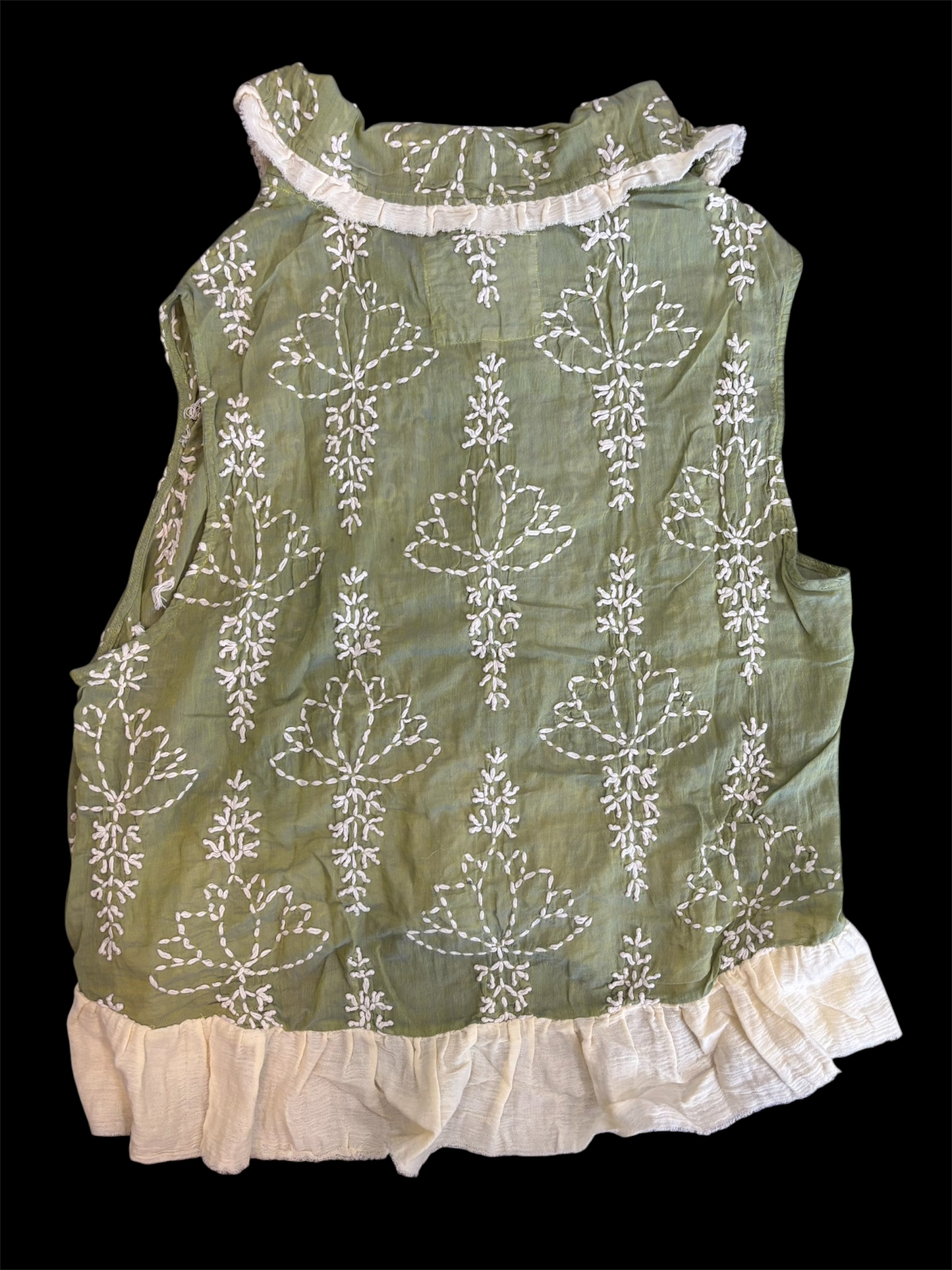 Green Embroidery Ruffle Vest