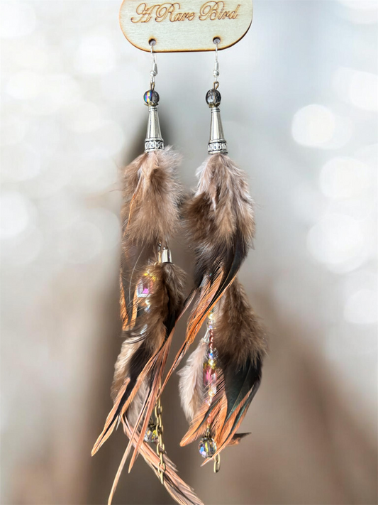 Peachy Tiered Fancy Feather Earrings