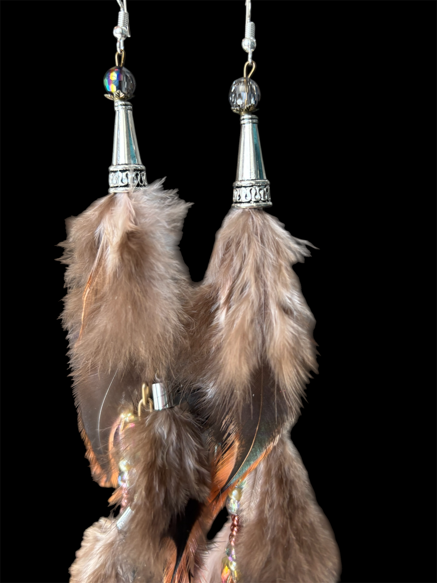 Peachy Tiered Fancy Feather Earrings