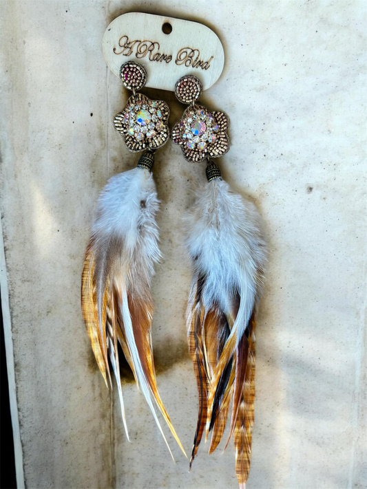 Sparkle Flower Feather Earrings