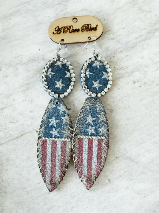 Soldered Starry Leather Feather Earrings