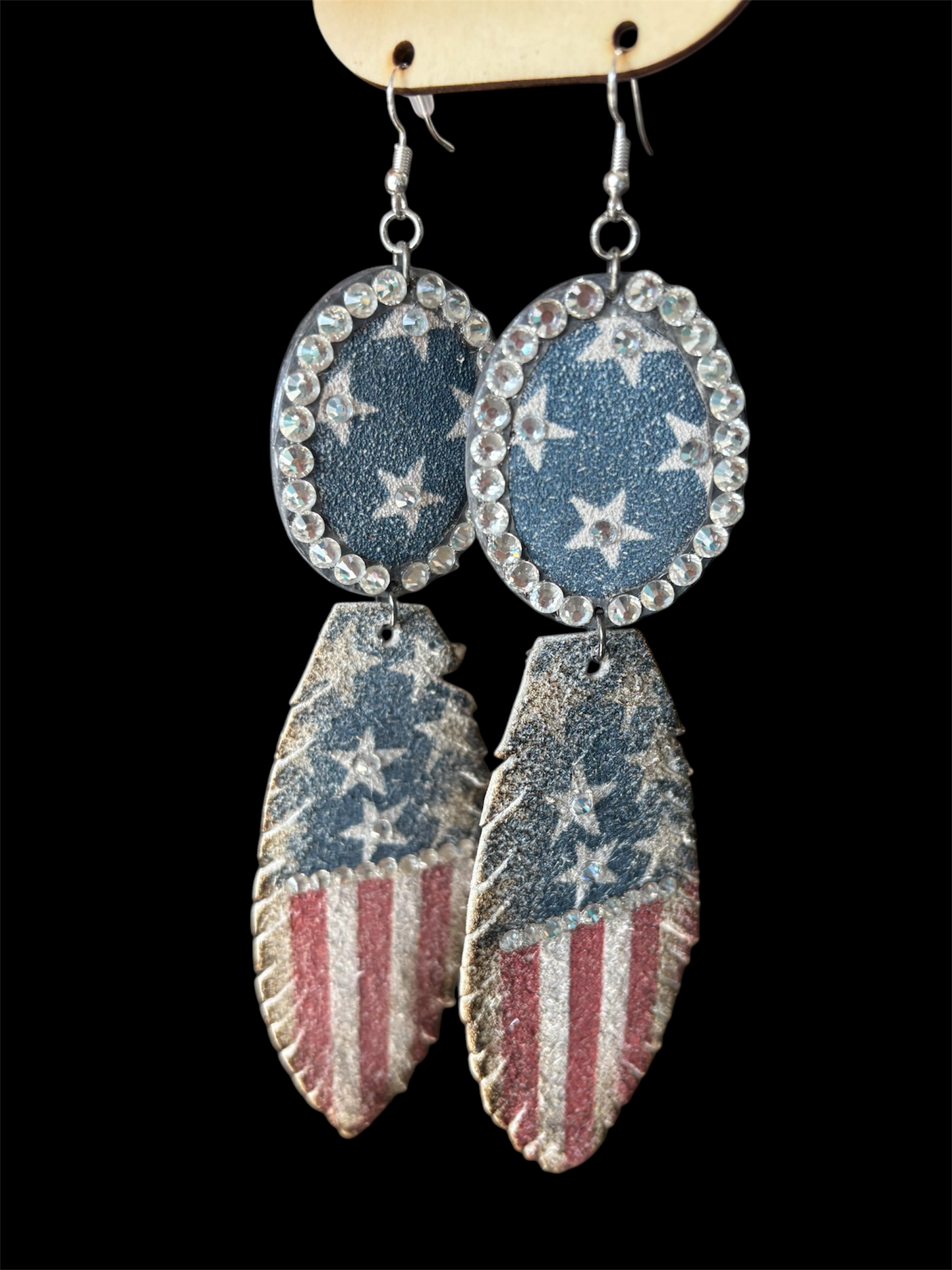 Soldered Starry Leather Feather Earrings