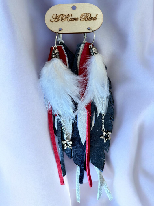Stars and Stripes Leather/Feather Earrings