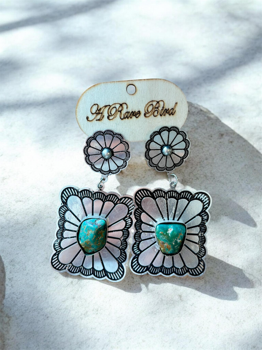 Turquoise Silver Flower Earrings