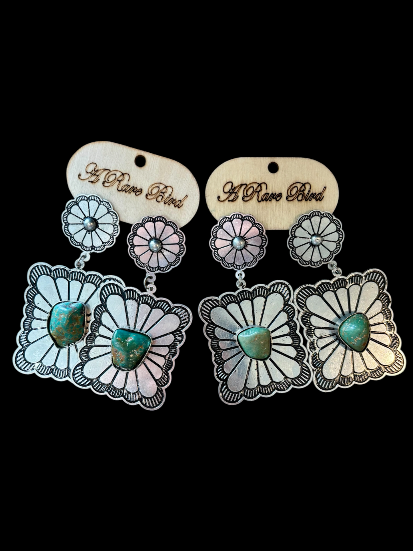 Turquoise Silver Flower Earrings