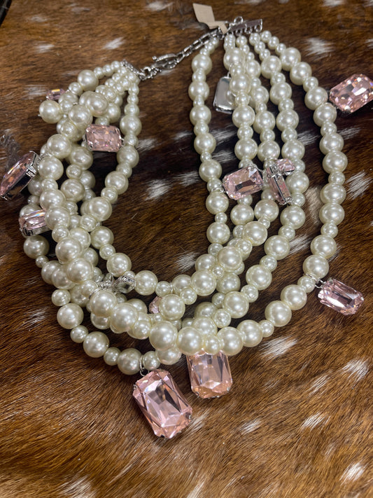 5 Strand Pearl Crystal Necklace