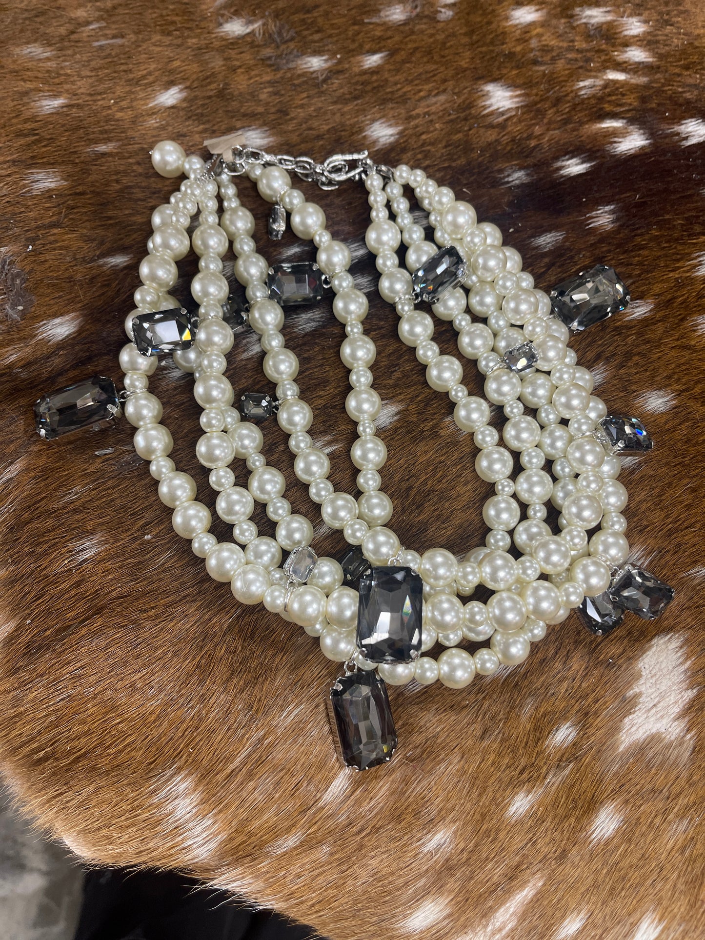 5 Strand Pearl Crystal Necklace