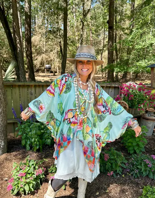 Cactus Butterfly Satin Kimono